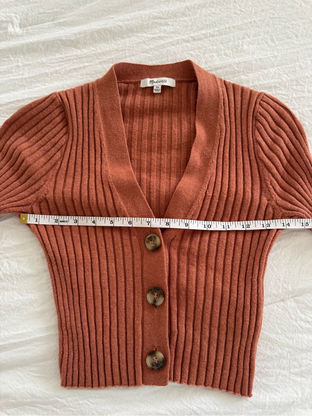 Madewell Ribbed Button-Front Cropped Cardigan in Rust - Picture 8 of 9